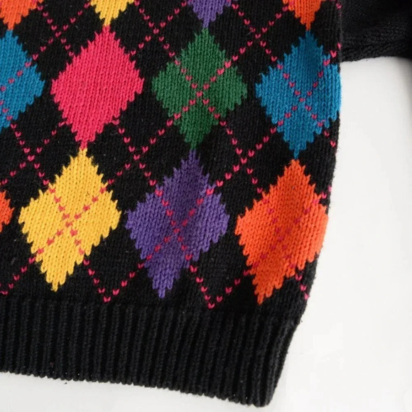 Vintage Attitude Black Argyle Pattern Knit Mockneck Sweater S - Picture 6 of 12